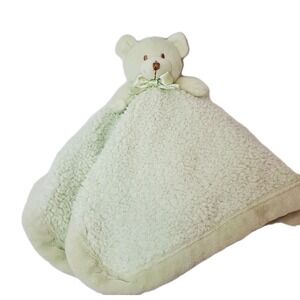 Blankets and Beyond Green Satin Bear‎ Baby Lovey Sherpa Security Blanket Vintage